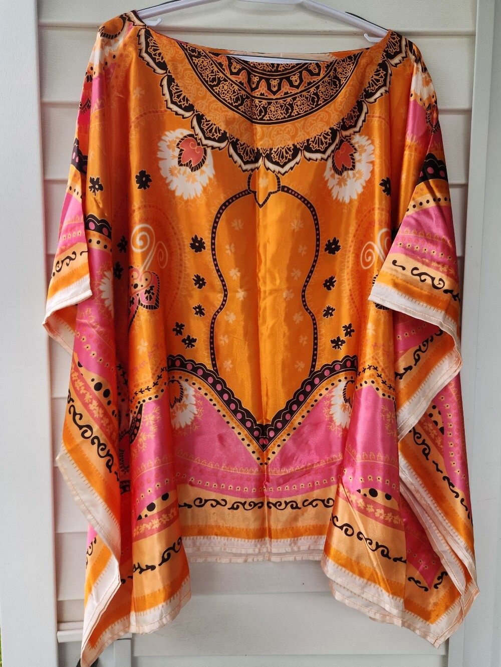 Vibrant Colored Poncho Top Loose Fit OSFM Beach Coverup Groovy Curations Orange
